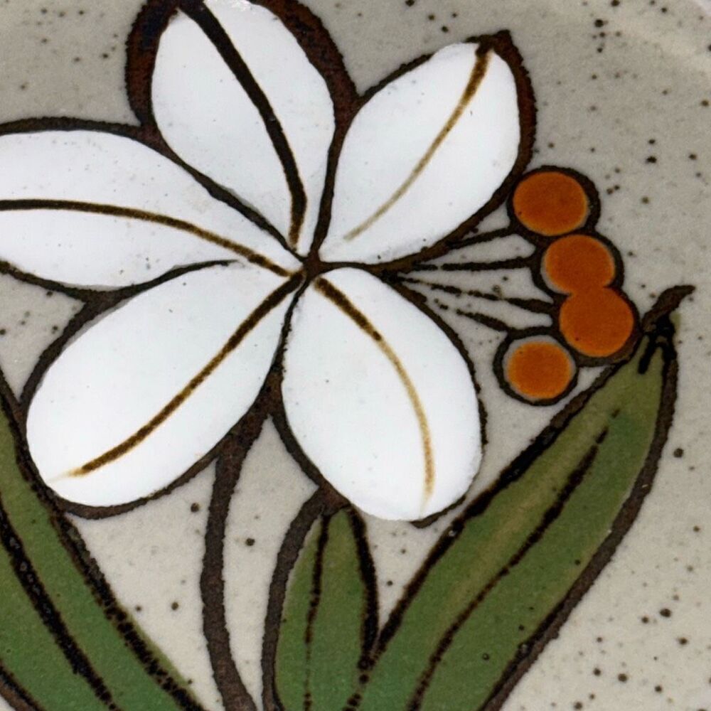 Vtg 70s MCM mid century Otagiri ceramic ashtray flower glazed speckle stoneware - Picture 2 of 6